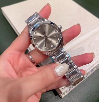 Omega Seamaster Quartz Movement 34MM Grey Silver Dial Lady Watch